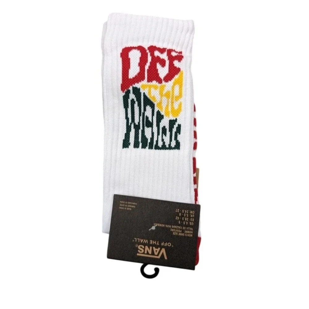 Vans Crew Socks Mens Womens 6.5-9 White Red Yellow Off The Wall Skate Athletic